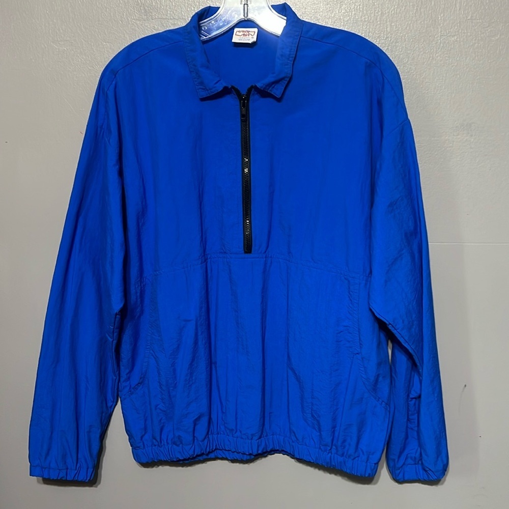 Crazy Shirts Hawaii Vintage 1/2 Zip Windbreaker Jacket Medium Cobalt Blue U.S.A